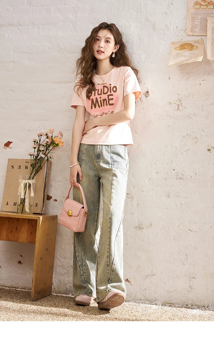 Mishow Letter Print Crew Neck Tee MXD13T0164