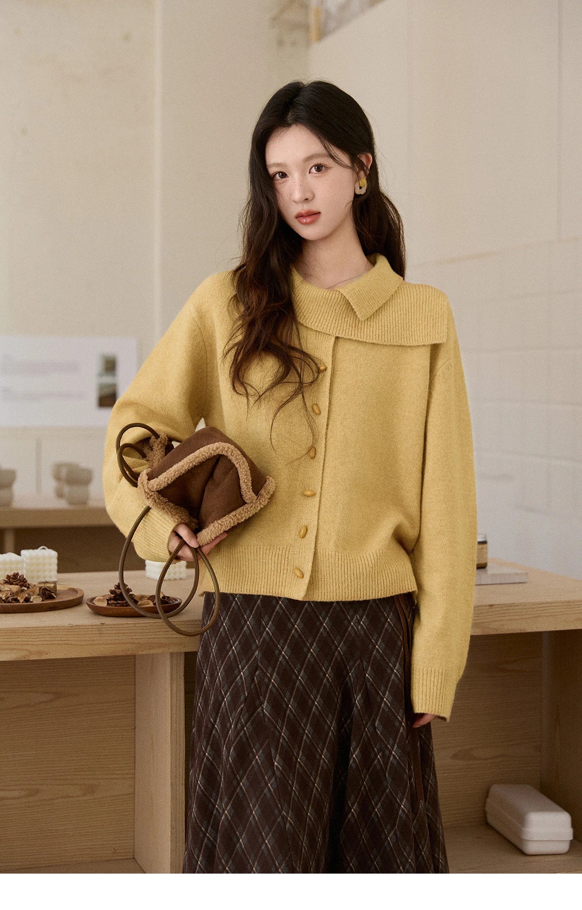 Mishow Mustard Yellow Asymmetric Collar Dropped Sleeve Cardigan MXE93Z2936