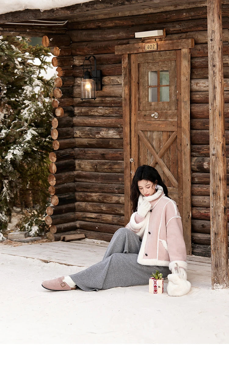 Mishow Suede Plush Fur Collar Jacket with Bag MXD57W0737