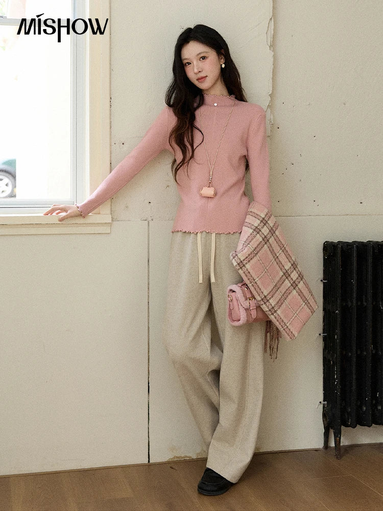 Mishow Ruffled Turtleneck Slim Knit Top MXE91Z2826