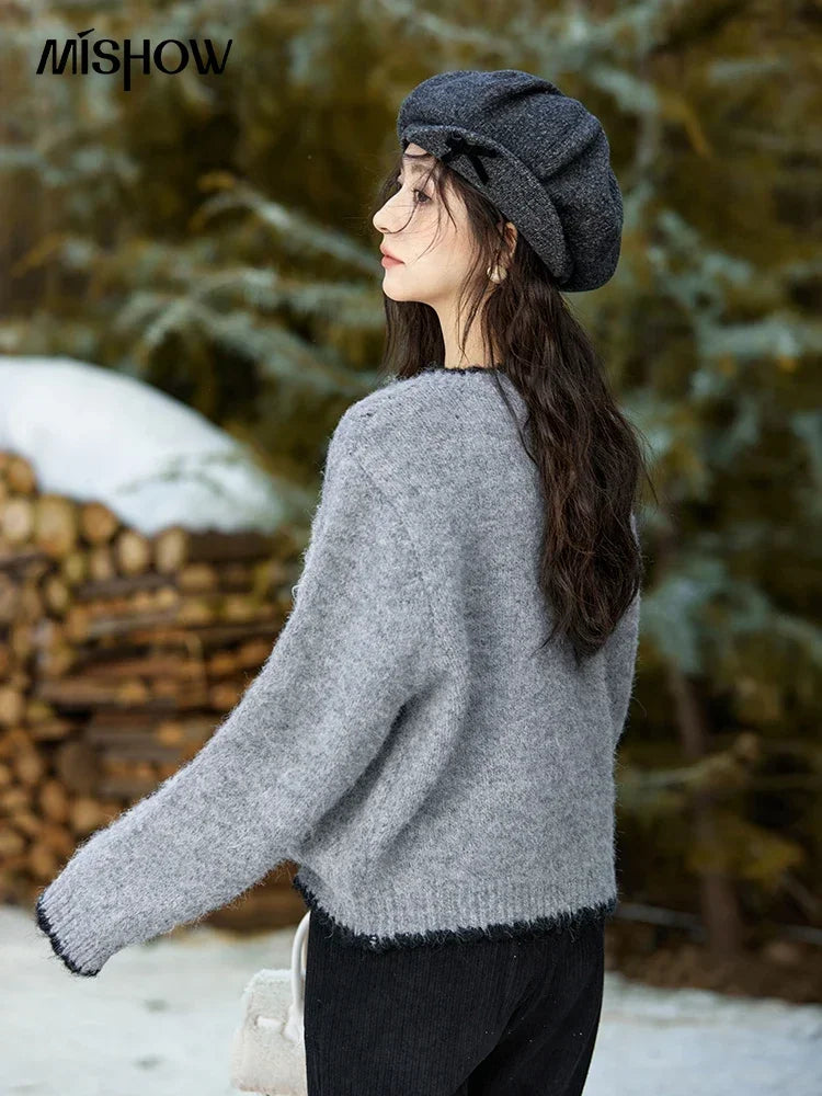 Mishow Wool Blend Bouquet Embroidery Color Clash Cardigan MXD54Z0951