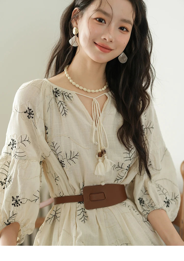 MISHOW Embroidered Doll Lantern Sleeve Dress MXE41L2480