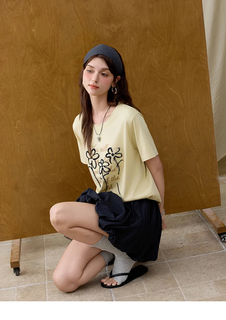 Mishow Embroidered Flower Round Neck Tee MXE33T0498