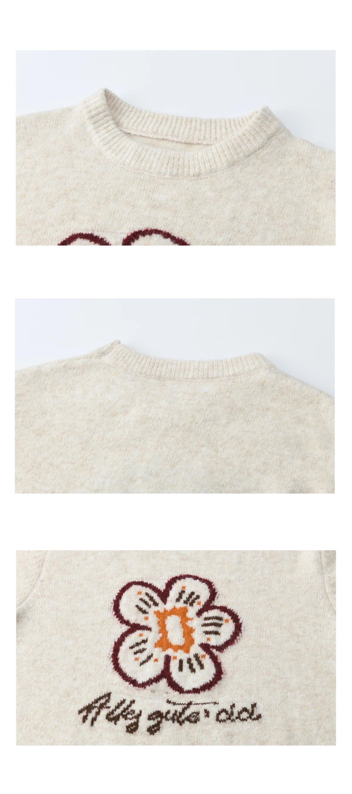 Mishow Beige Flower Pattern Letter Print Pullover MXE91Z2869