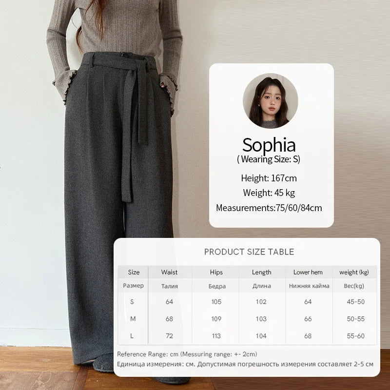 MISHOW Retro Gray Wide-Leg Pants Elastic Waist Warm MXE89K1099