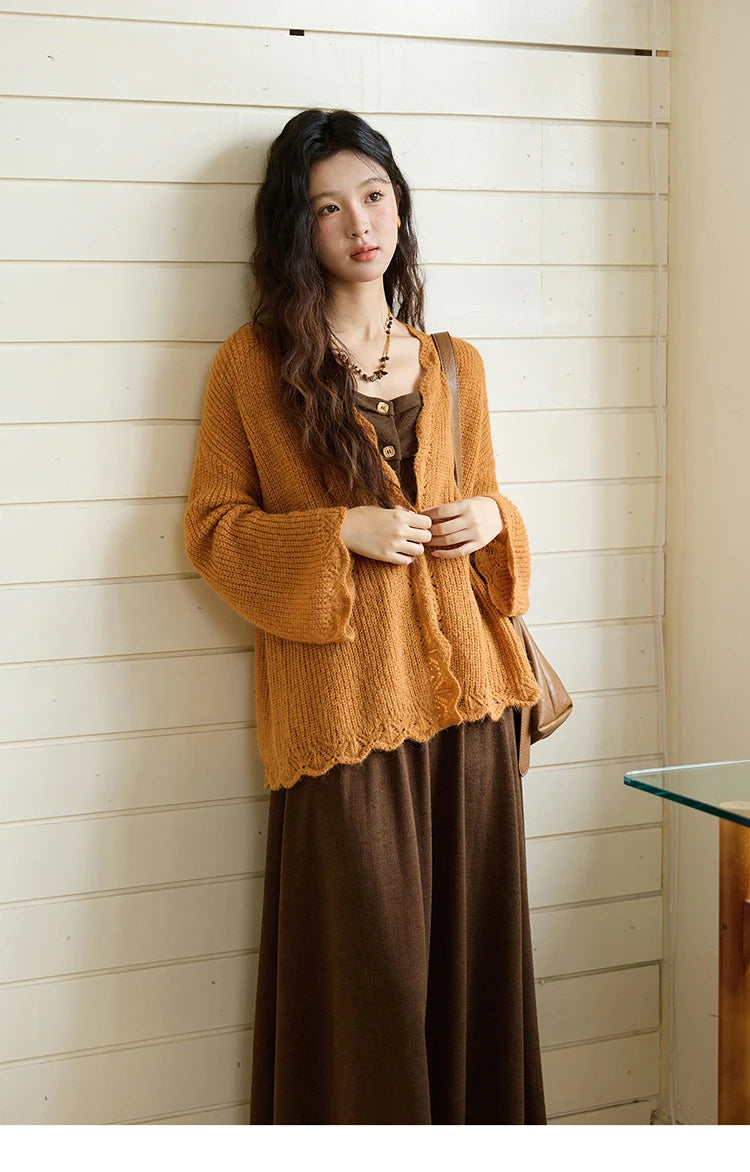 Mishow Pumpkin Wavy Edge Dropped Sleeve Cardigan MXE46Z2505
