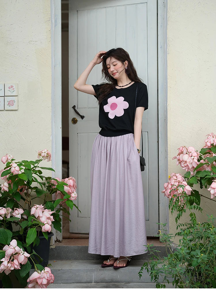 Mishow Contrast Color Flower Knit Tee MXE39Z1311