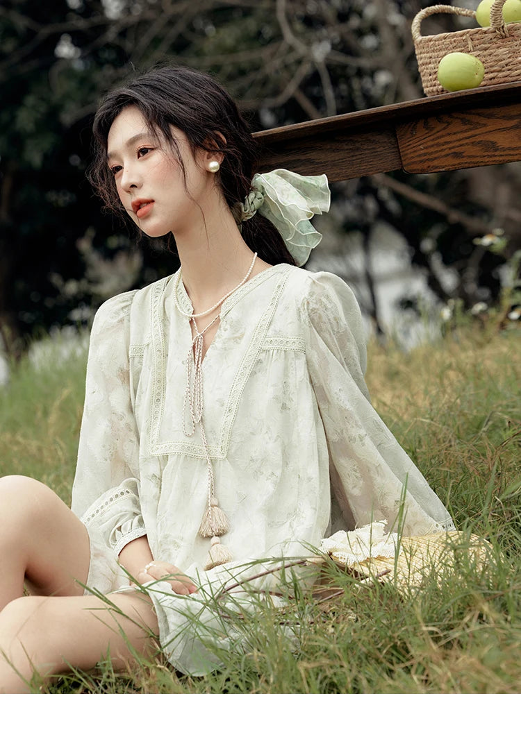 Mishow Floral V-Neck Tassel Lantern Sleeve Dress MXE15L2121