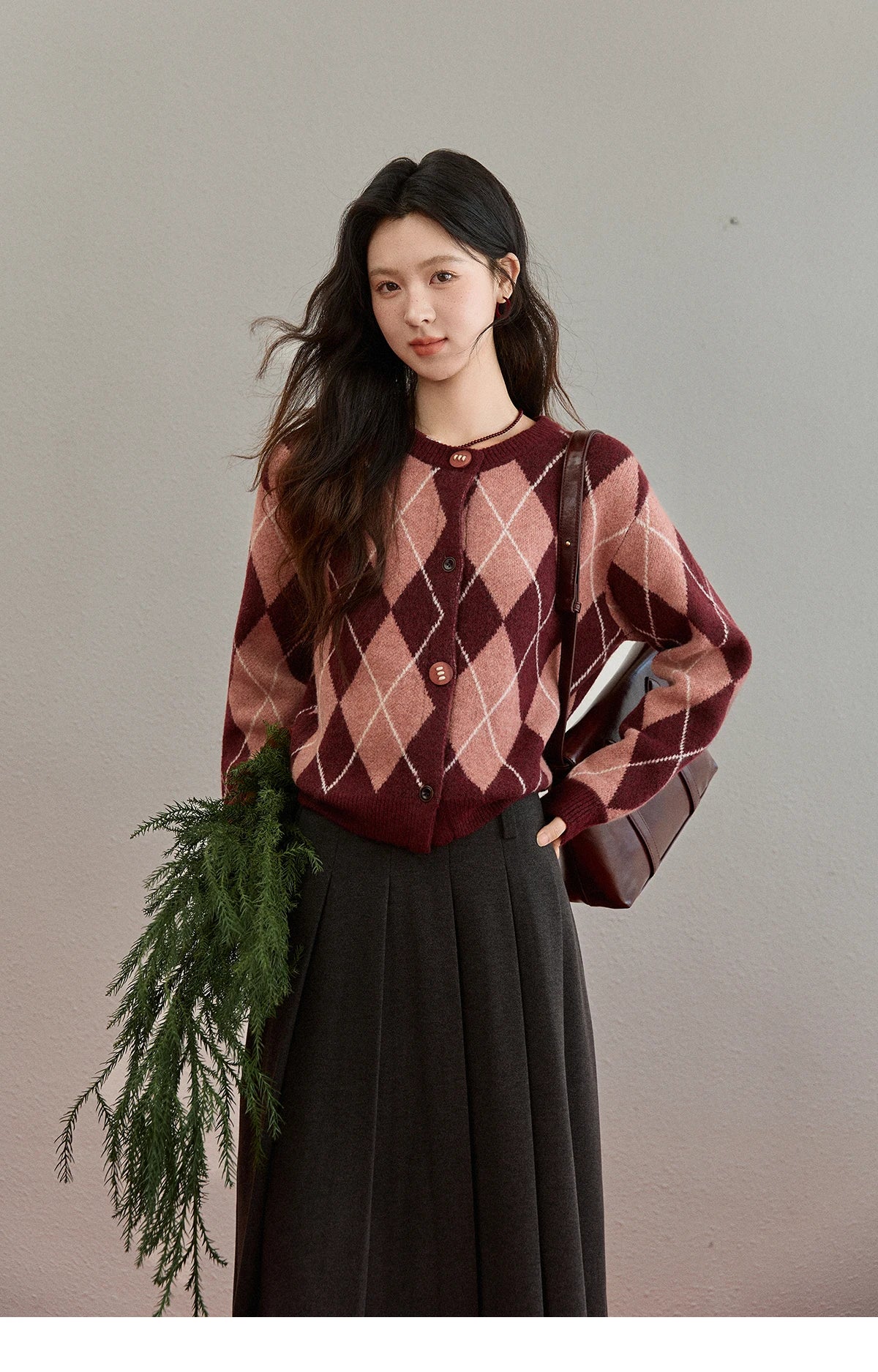 Mishow Retro Diamond Grid Contrast Cardigan MXE91Z2773