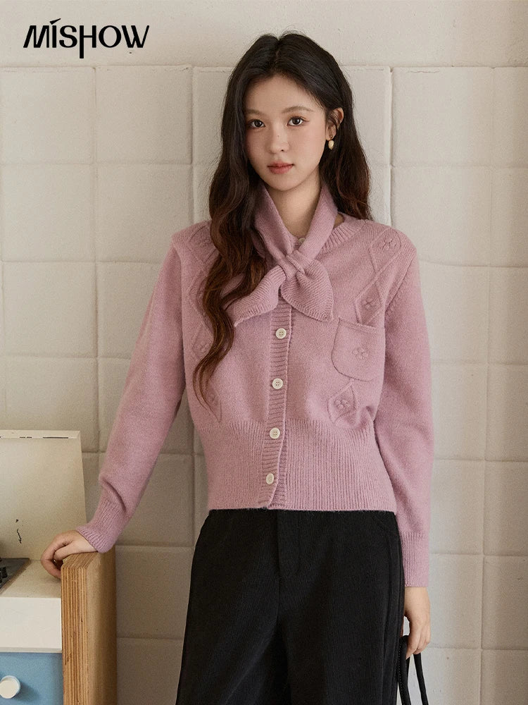 Mishow Taro Purple Detachable Scarf Sweater MXE91Z2825