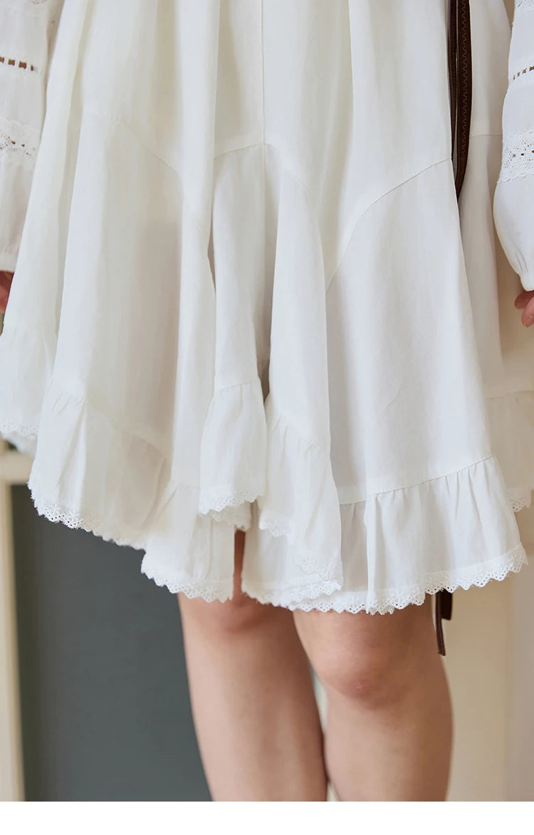 Mishow French O-Neck Lace Ruffled Lantern Sleeve Dress MXE46L2519