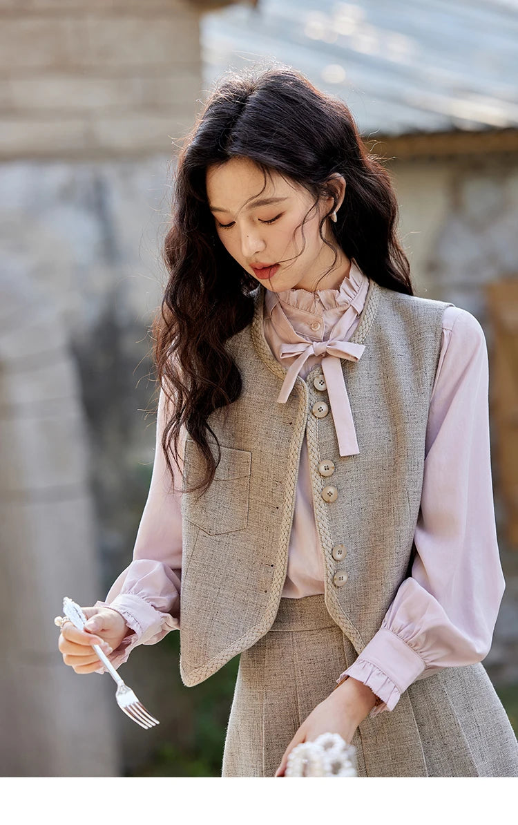 Mishow Korean Woolen Vest & Pleated Mini Skirt Set MXE13W0708
