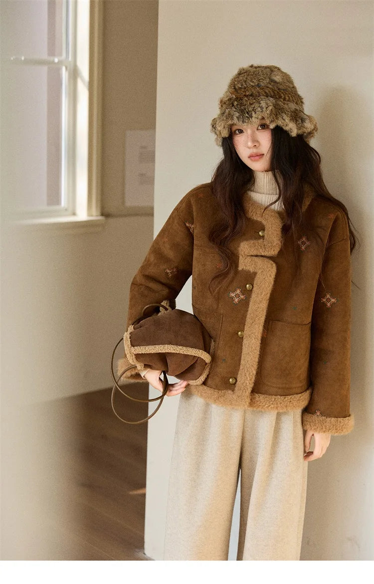 MISHOW Brown Retro Jacket Stand Collar Single-Breasted Windproof MXE86W0910