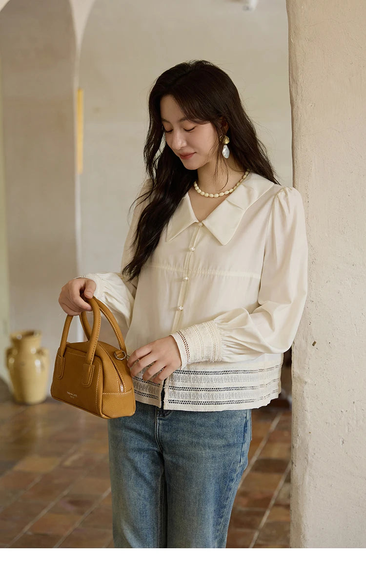 MISHOW French Lace Patchwork Shirt Butterfly Collar Lantern Sleeves MXE41C2357