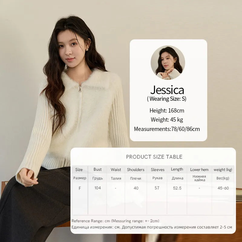 Mishow White Faux Fur Fake Two-Piece Zipper Cardigan MXE94Z2992