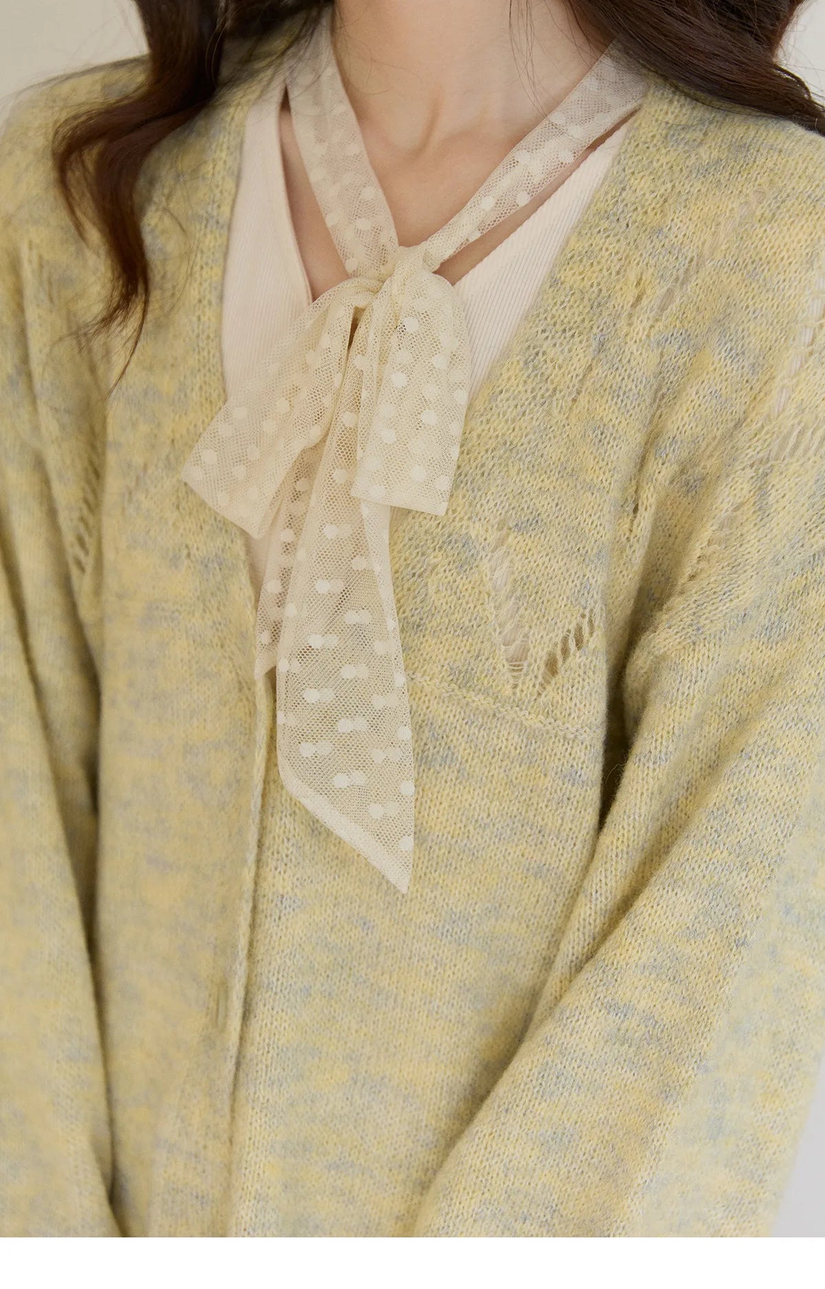 Mishow Marled Yellow Mohair Flare Sleeve Cardigan MXF108Z1021