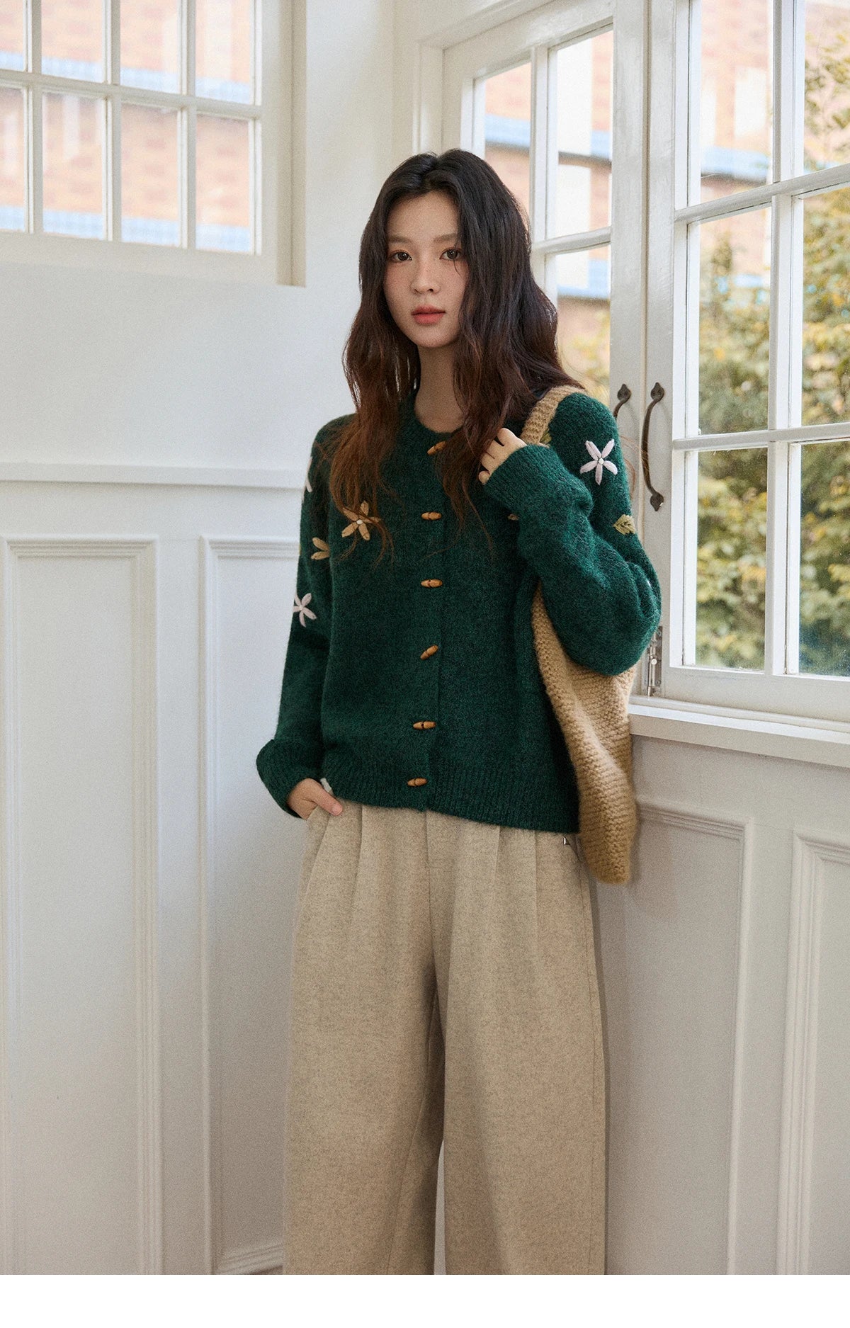 Mishow Green Retro Flower Embroidery Cardigan MXE86Z2729