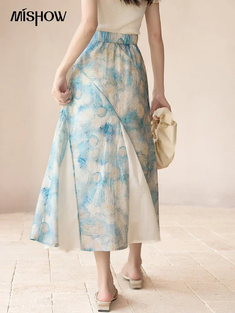 MISHOW Van Gogh Art Pleated Skirt High Waist A-LINE MXC39B0095