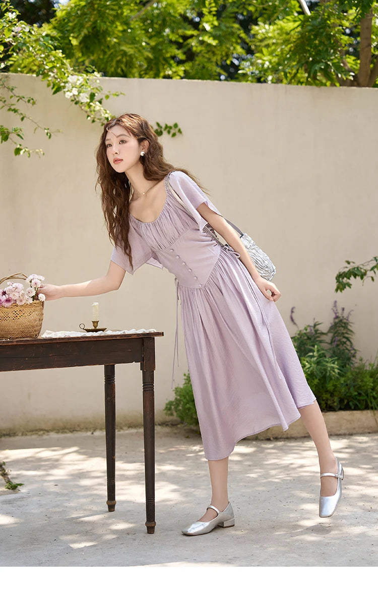Mishow French Square Collar Butterfly Sleeve Dress MXC38L1407