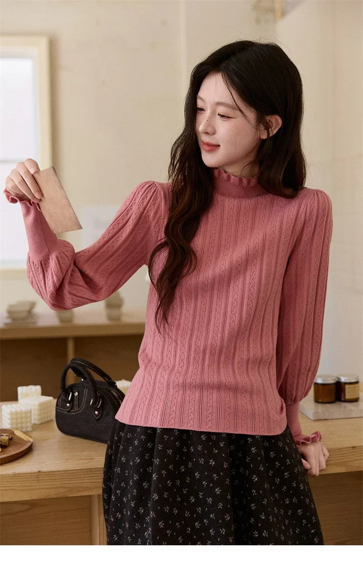 Mishow Half Turtleneck Ruffle Lantern Sleeve Top MXE93Z2810