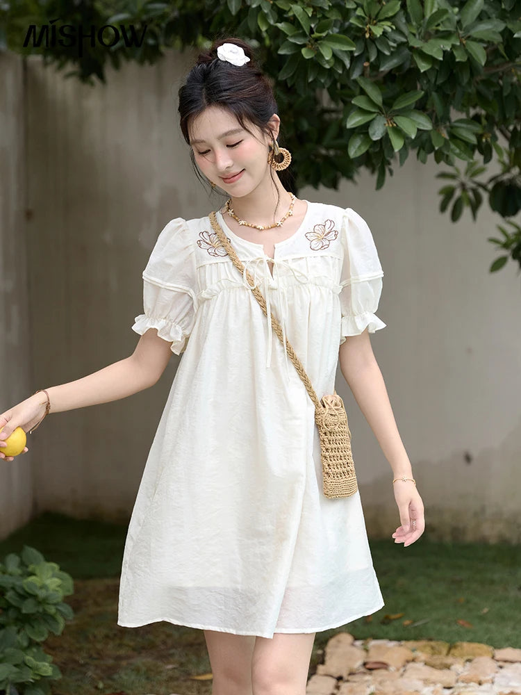 Mishow Jacquard Embroidered Bubble Sleeve Dress MXD30L1864