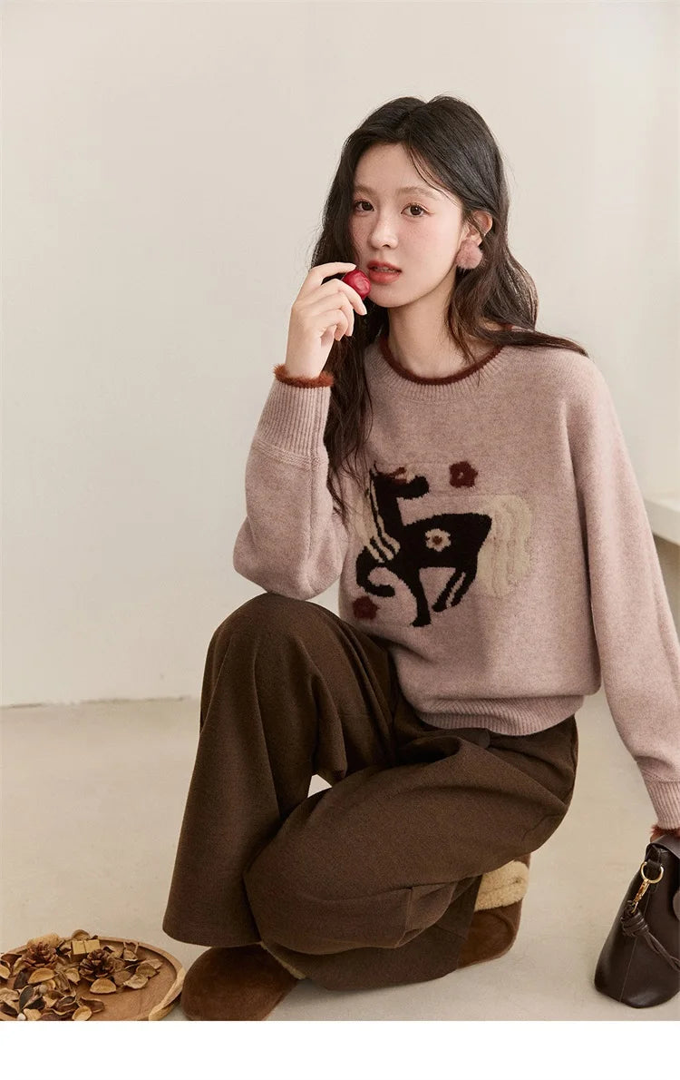 Mishow Horse Pattern Faux Mink Fur Cuff Sweater MXE94Z2863