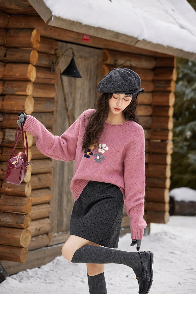 Mishow Wool Blend Flower Color Dots O-Neck Pullover MXD56Z1066