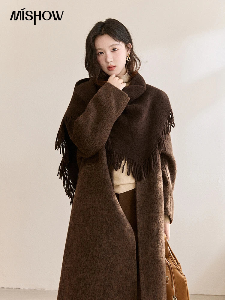 Mishow Woolen Coat with Scarf Invisible Buckle Design MXE93W1030