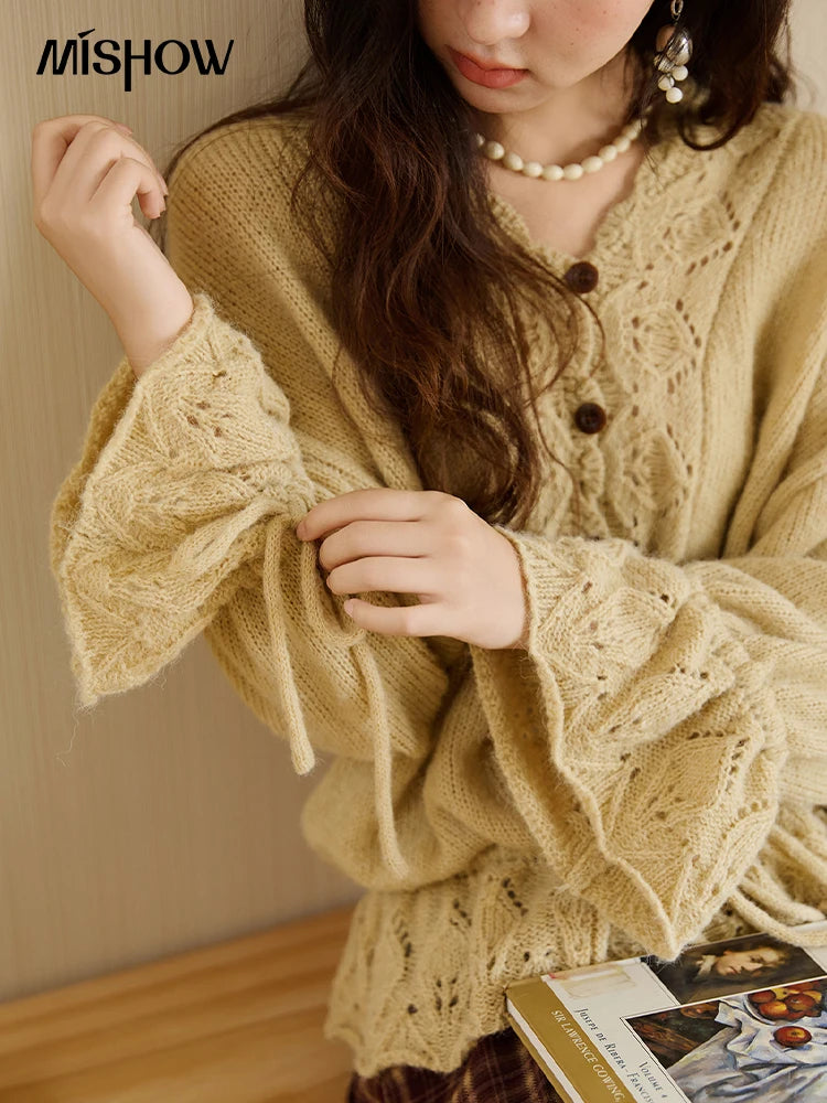 Mishow Handmade Crochet Mohair Flare Sleeve Cardigan MXE47Z2513