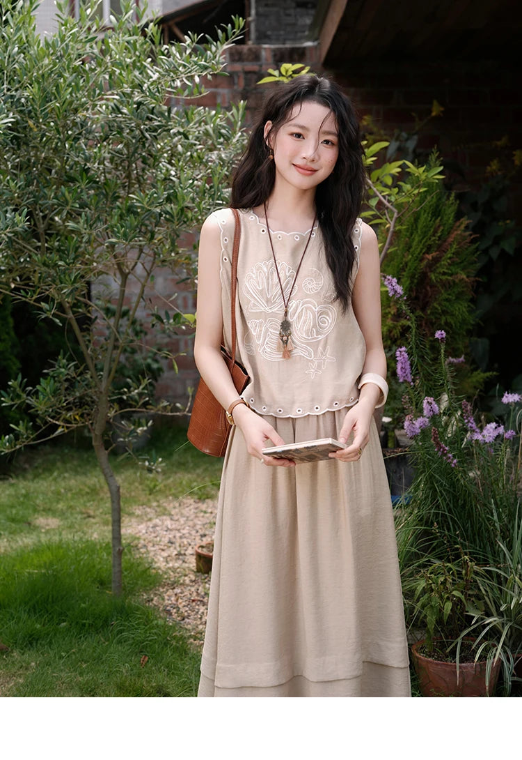 Mishow Hollow Embroidery Top & Lace Skirt Set MXE35T0594