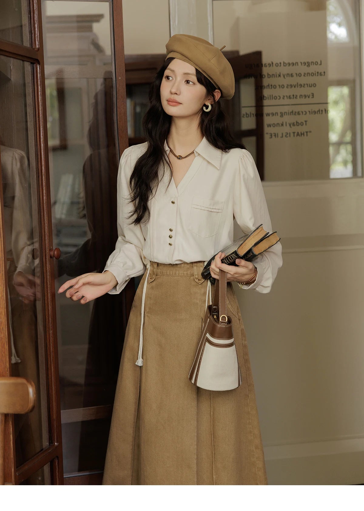 MISHOW French Lapel V-Neck Shirt Retro Button Pockets MXD43C0306