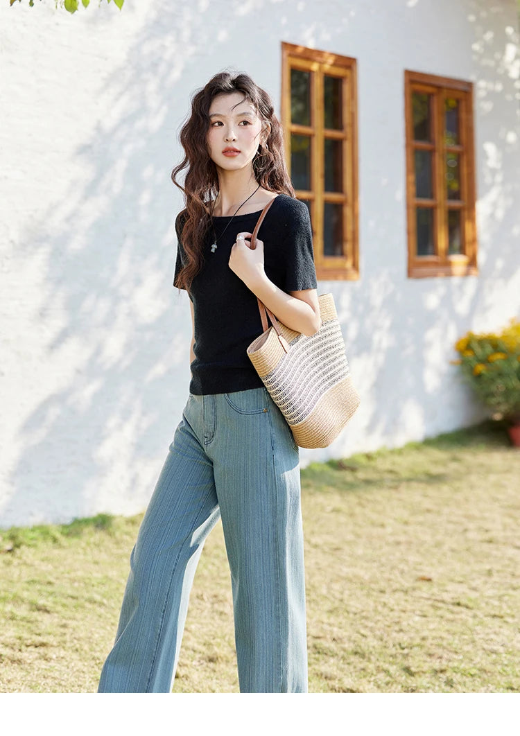 Mishow Back Hollow Pearl Button Knit Tee MXE13Z1072