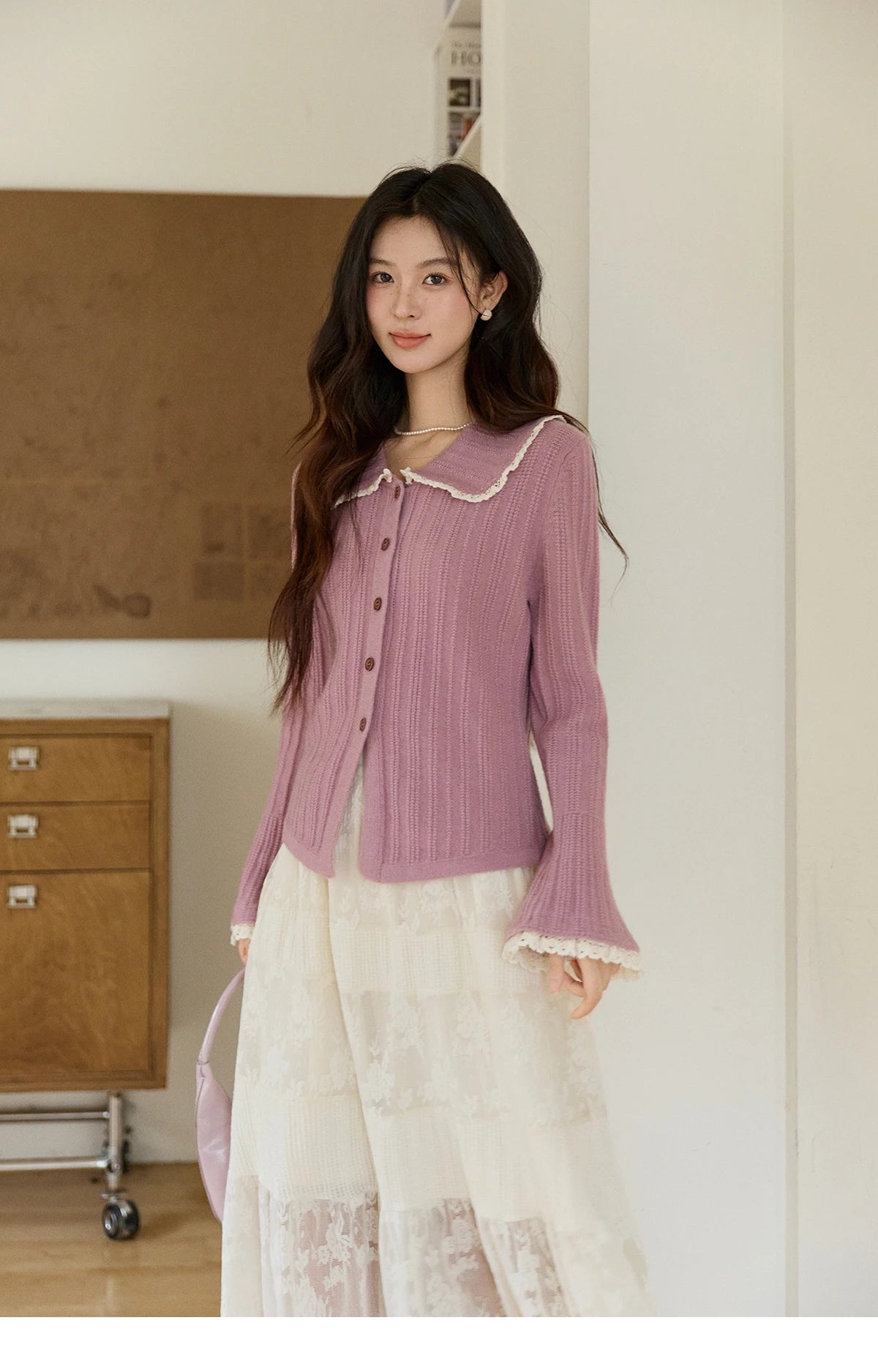 Mishow Lilac Peter Pan Collar Flare Sleeve Cardigan MXF11Z2994