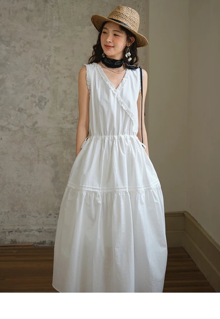 Mishow V-Neck Lace Drawstring Waist Dress MXE37L2331