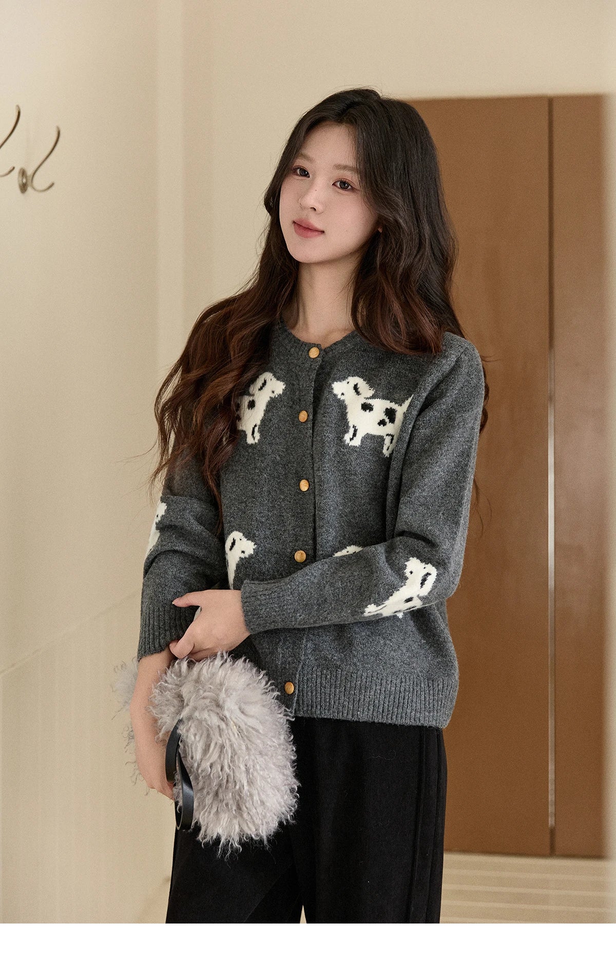 Mishow Puppy Jacquard Crew Neck Cardigan MXE93Z2950