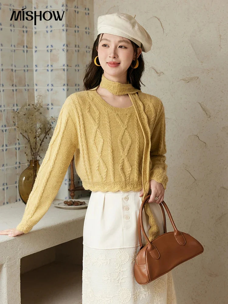 MISHOW Romantic Lace Wave Knit Sweater with Belt MPD42Z0736