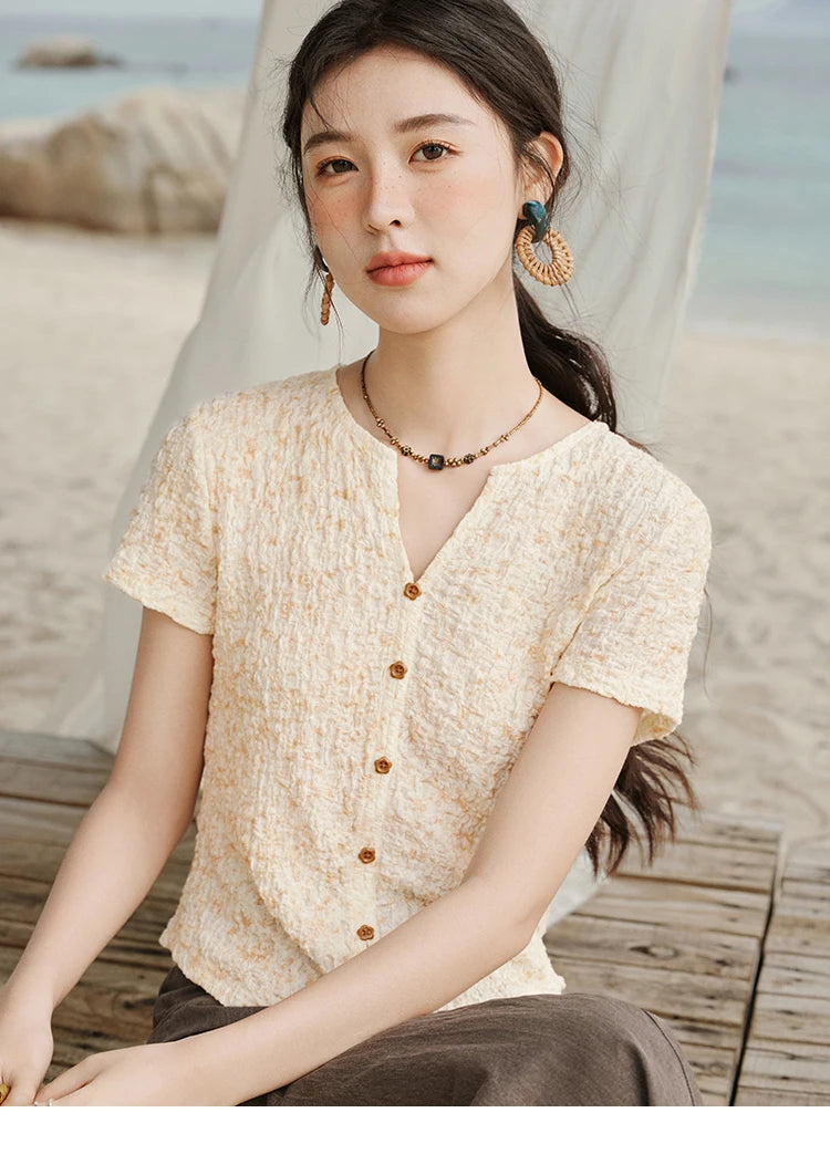 Mishow V-Neck Print Knit Slim Tee MXE31Z1234