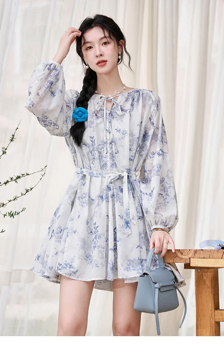 Mishow Fairy Floral Puff Sleeve Chiffon Dress MXD14L1681