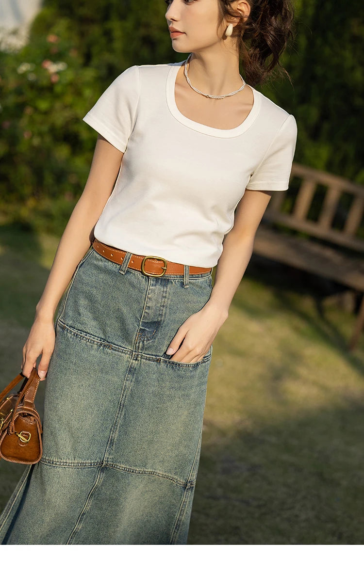 Mishow Solid Square Neck Cotton Tee MXC12T0641