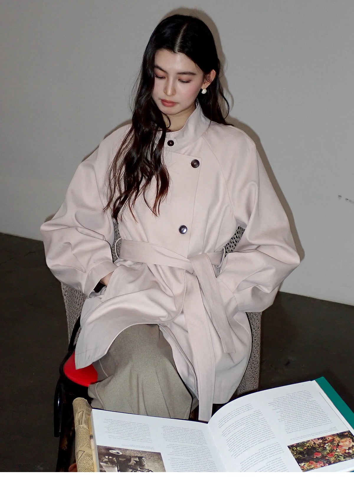 Mishow Dusty Pink Stand Collar Belted Trench MXF108W1002