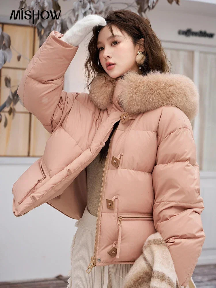 Mishow Fur Collar Hooded Short Down Jacket MXC55Y0020
