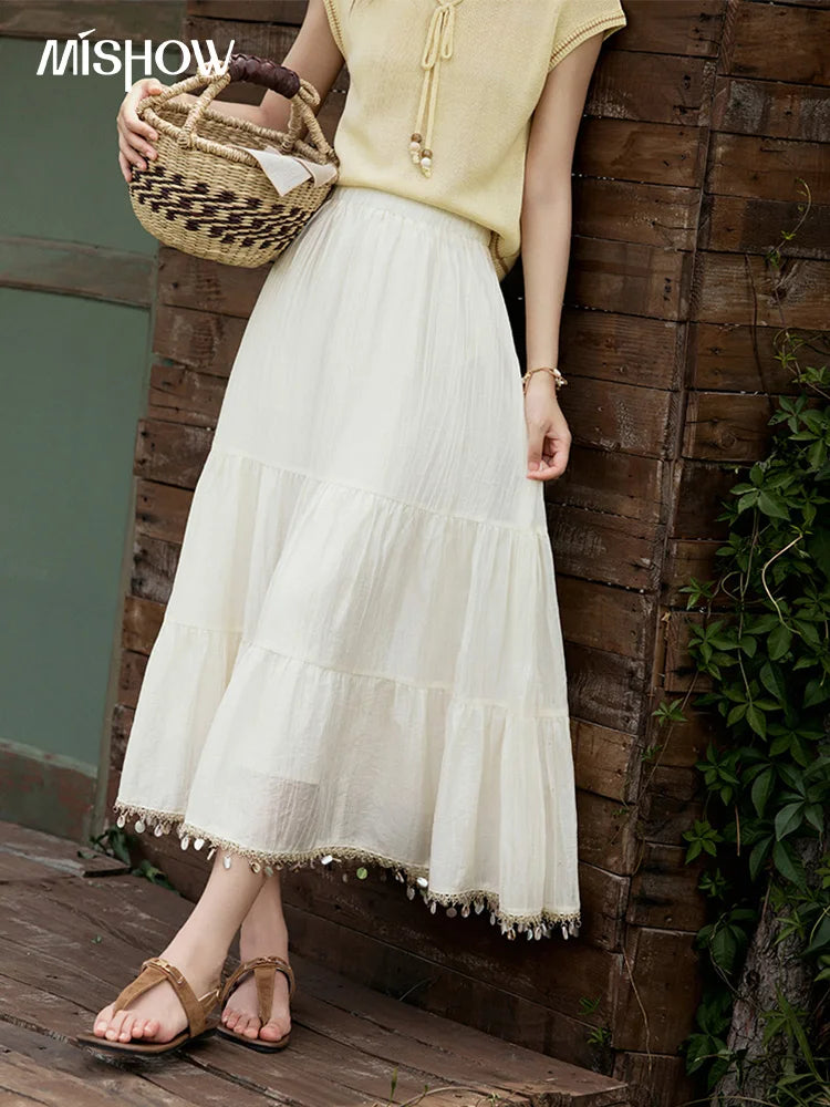 MISHOW Elastic Waist Shell Webbing A-Line Skirt Slimming MXE33B0708