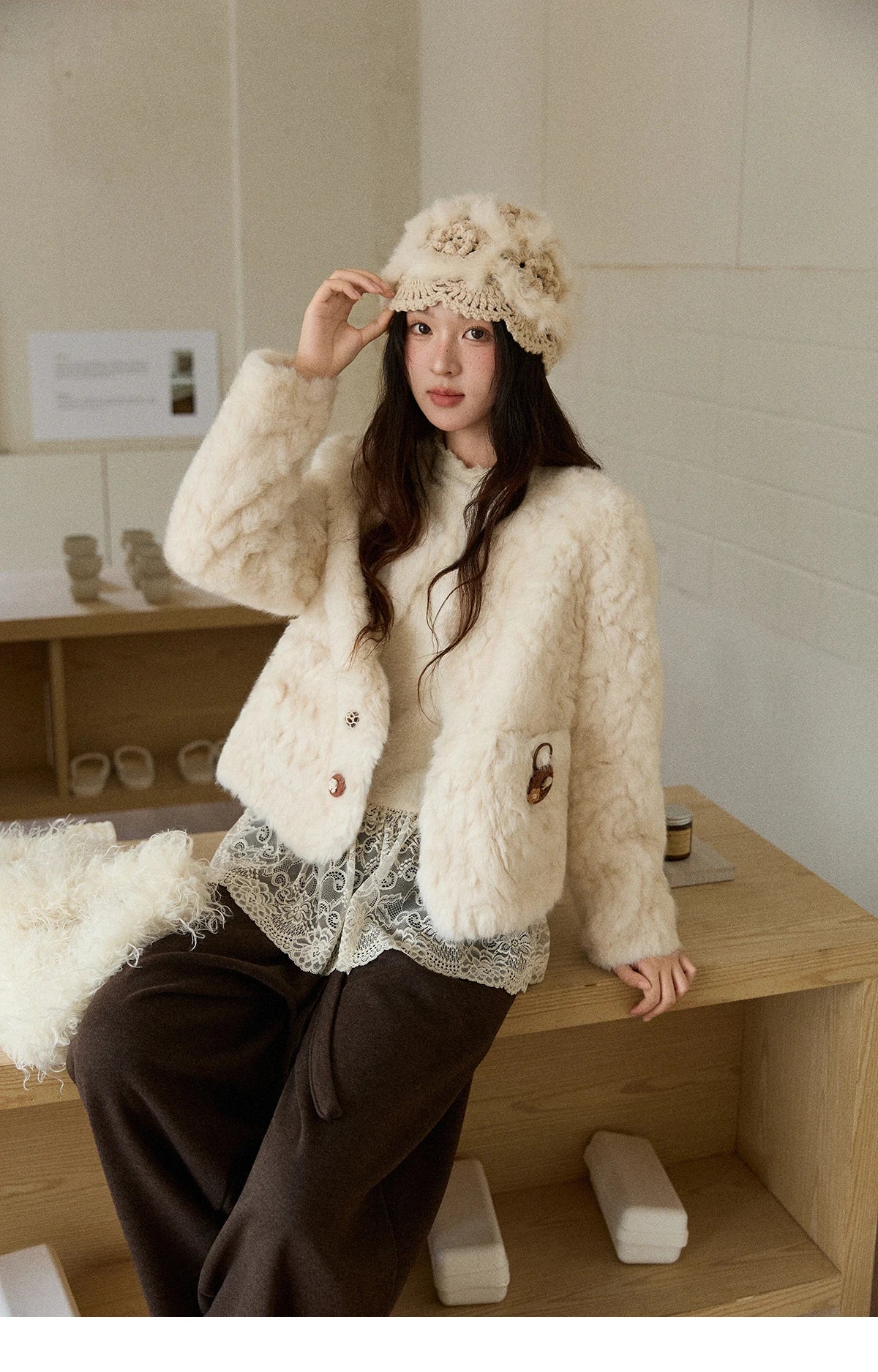 Mishow Sweet Pink Faux Rabbit Fur Coat MXE87W0990