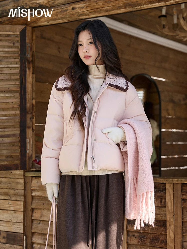 Mishow Knitted Lapel Collar Short Down Jacket MXE94Y0094