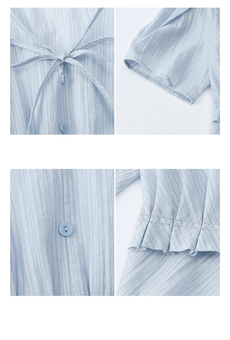 MISHOW V-Neck Blouse Splicing Button Lace Up Short Sleeve MXE34X1821