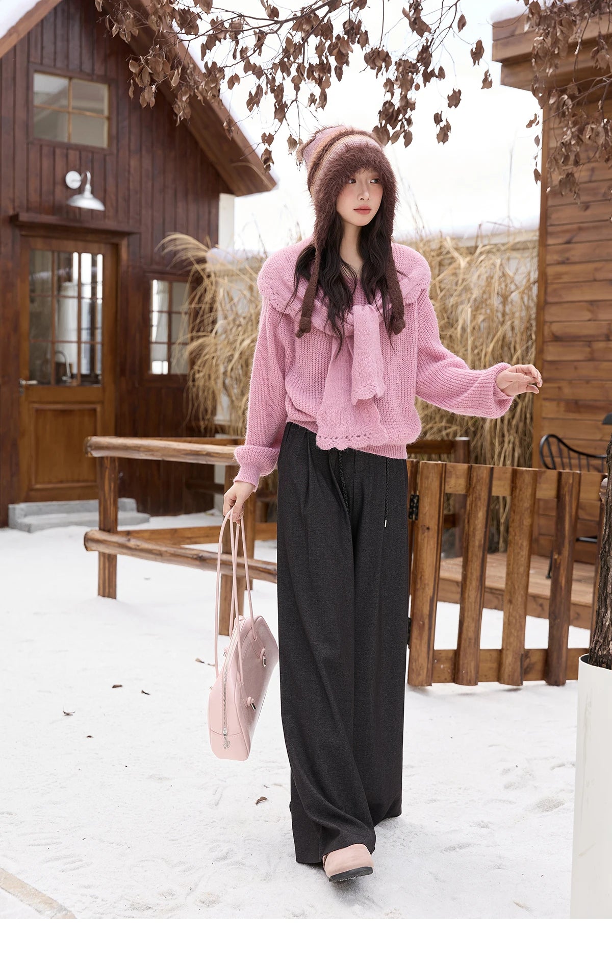 MISHOW Gray Wide-Leg Pants Lace-Up High Waist Slim MXE51K1106