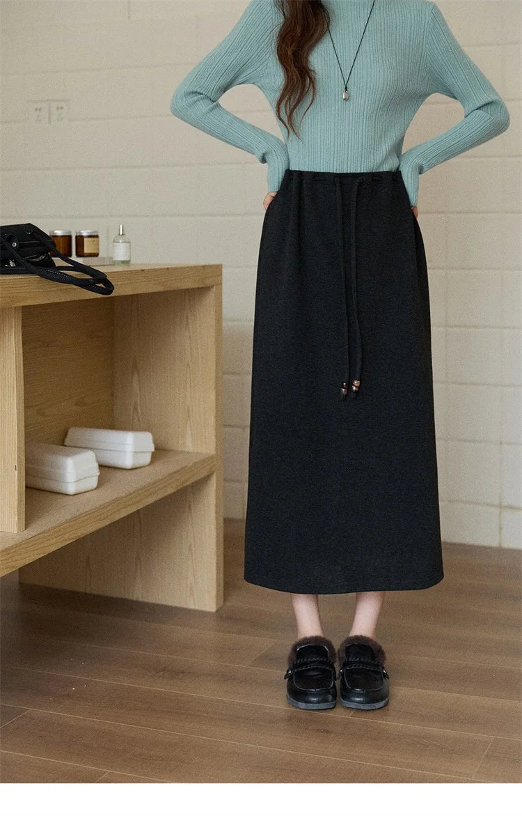 MISHOW Brown Retro High Waist Skirt Back Split Straight Leg MXE90B2447