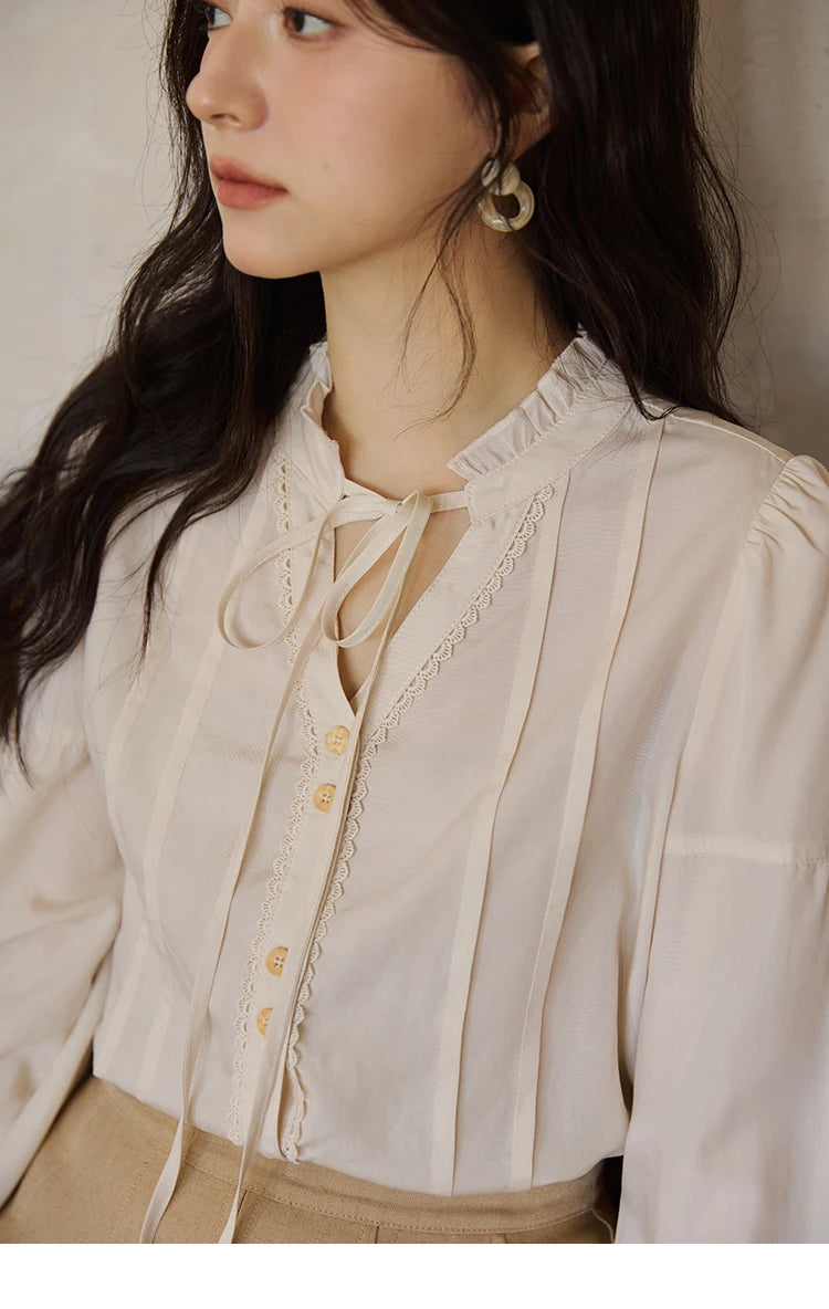 MISHOW Women's 100% Lyocell Apricot Shirt V-Neck Flare Sleeve MXE41C2351