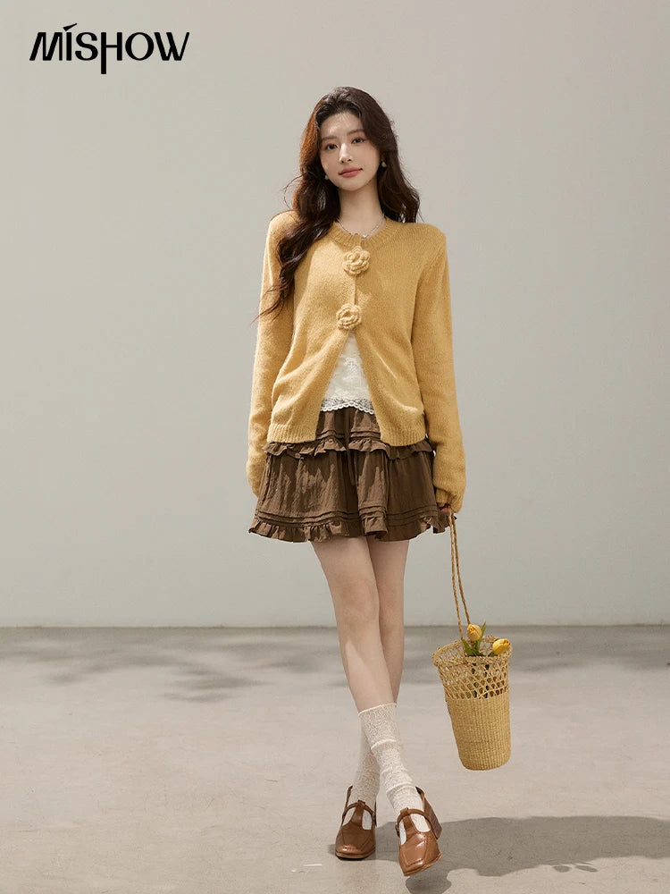 Mishow Flower Decor Mohair Fork Knit Cardigan MXF15Z3051