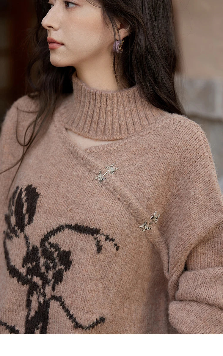 Mishow Chinese Hollow Out Floral Lantern Sleeve Sweater MXD36Z0888